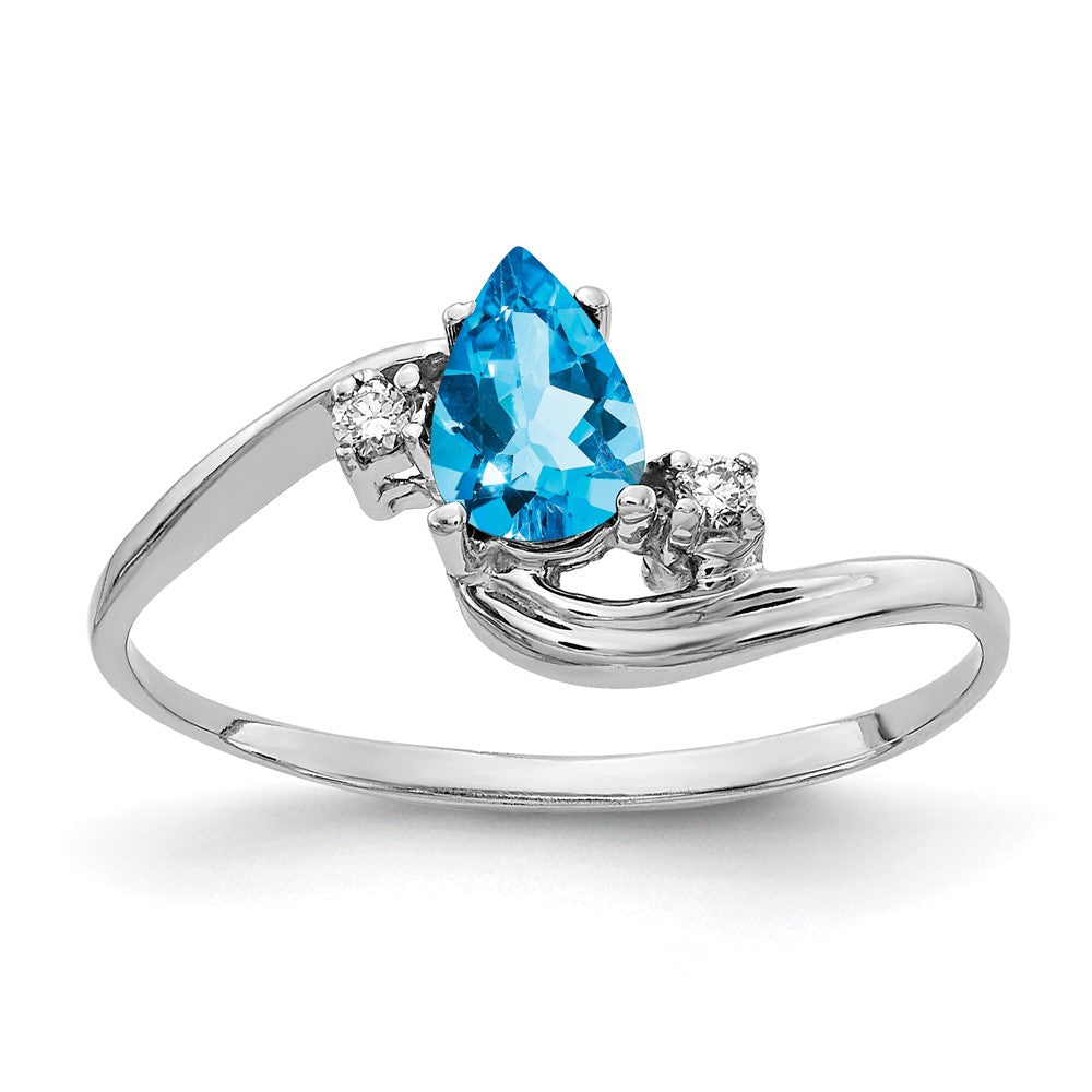 Casted;Polished;14K White gold;Genuine;Blue topaz;Diamond;Avail. in 10k yellow gold;Avail. in 18k yellow gold;Avail. in 14k yellow gold;Avail. in platinum;Prong set;Avail. in 18k white gold;AA quality;Pear