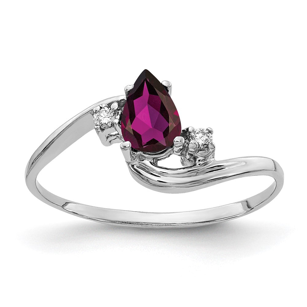 Casted;Polished;14K White gold;Genuine;Diamond;Rhodolite garnet;Avail. in 10k yellow gold;Avail. in 18k yellow gold;Avail. in 14k yellow gold;Avail. in platinum;Prong set;Avail. in 18k white gold;AA quality;Pear
