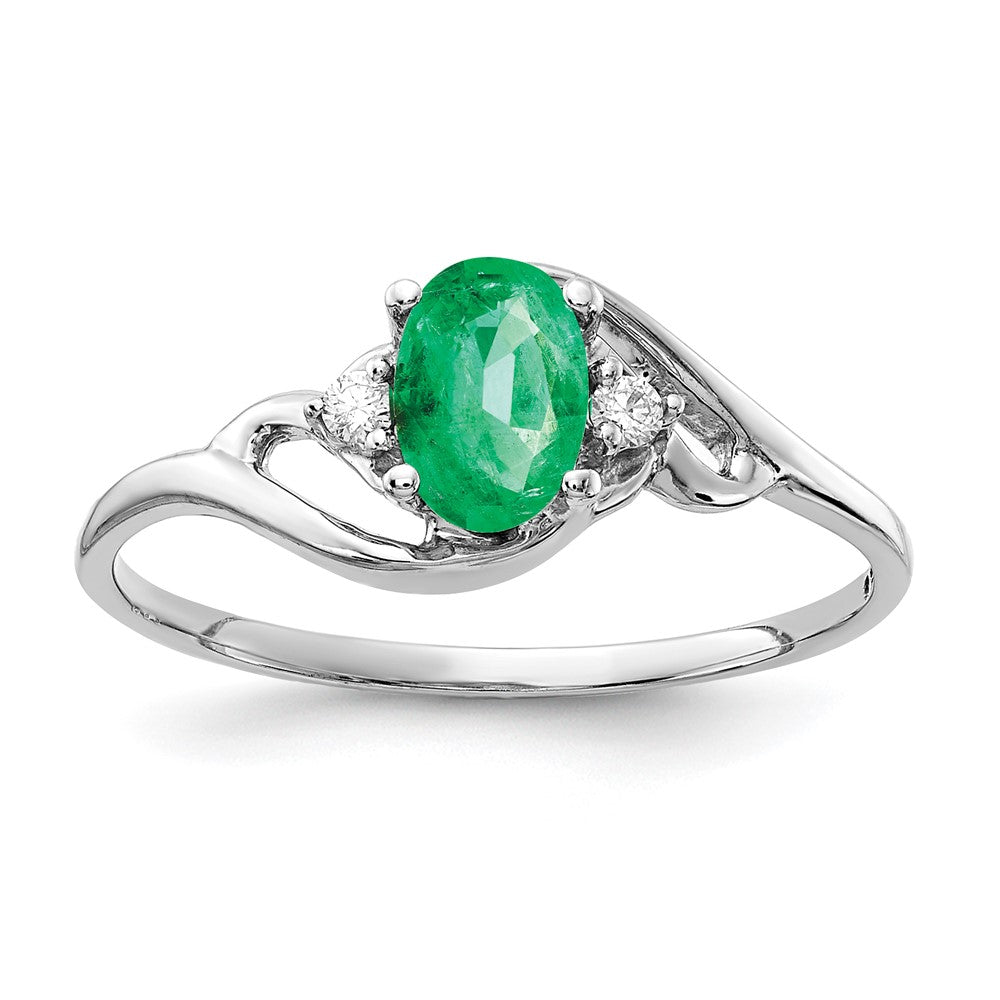 Casted;Polished;14K White gold;Genuine;Diamond;Emerald;Avail. in 10k yellow gold;Avail. in 18k yellow gold;Avail. in 14k yellow gold;Avail. in platinum;Prong set;Avail. in 18k white gold;AA quality