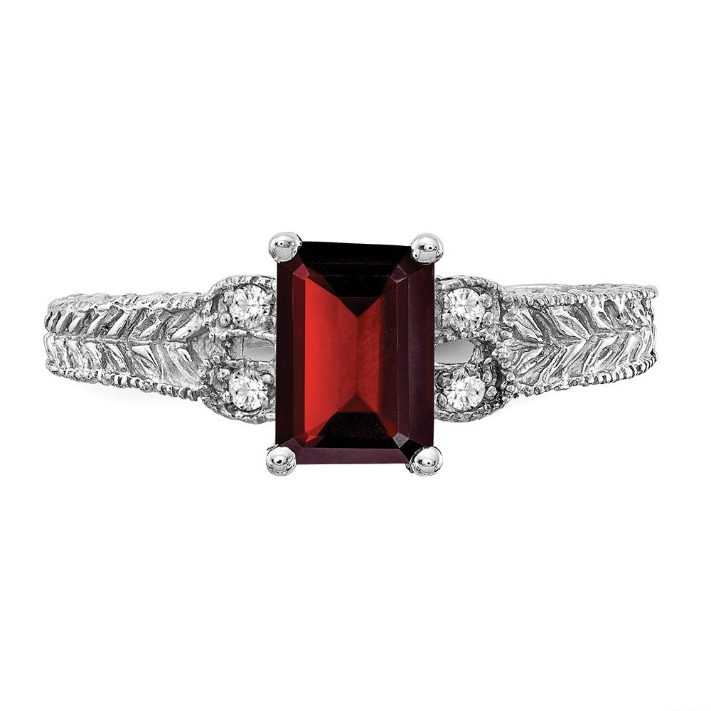 14k White Gold 7x5mm Garnet & AA Diamond Ring