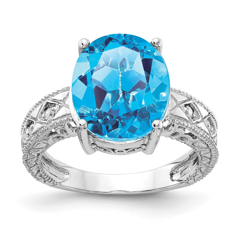 Casted;Polished;14K White gold;Genuine;Blue topaz;Diamond;Avail. in 10k yellow gold;Avail. in 18k yellow gold;Avail. in 14k yellow gold;Avail. in platinum;Prong set;Avail. in 10k white gold;Avail. in 18k white gold;AA quality;Oval