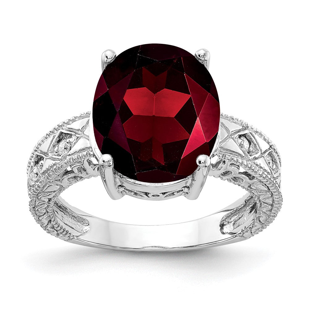 Casted;Polished;14K White gold;Genuine;Diamond;Garnet;Avail. in 10k yellow gold;Avail. in 18k yellow gold;Avail. in 14k yellow gold;Avail. in platinum;Prong set;Avail. in 10k white gold;Avail. in 18k white gold;AA quality;Oval