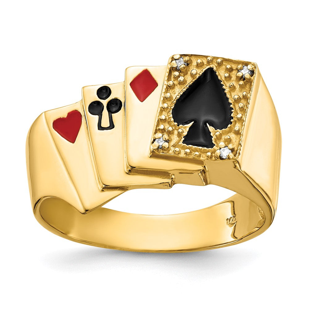 Casted;Polished;14k Yellow gold;Open back;Enamel;Diamond;Avail. in 10k yellow gold;Avail. in 18k yellow gold;Avail. in platinum;Not engraveable;Prong set;Sizing 3-10 days;Avail. in 10k white gold;Avail. in 18k white gold;AA quality;Mens