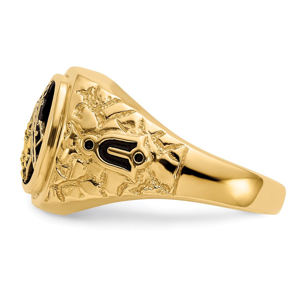 14k Polished, Antiqued and Nugget Texture AAA Quality Diamond Masonic Ring