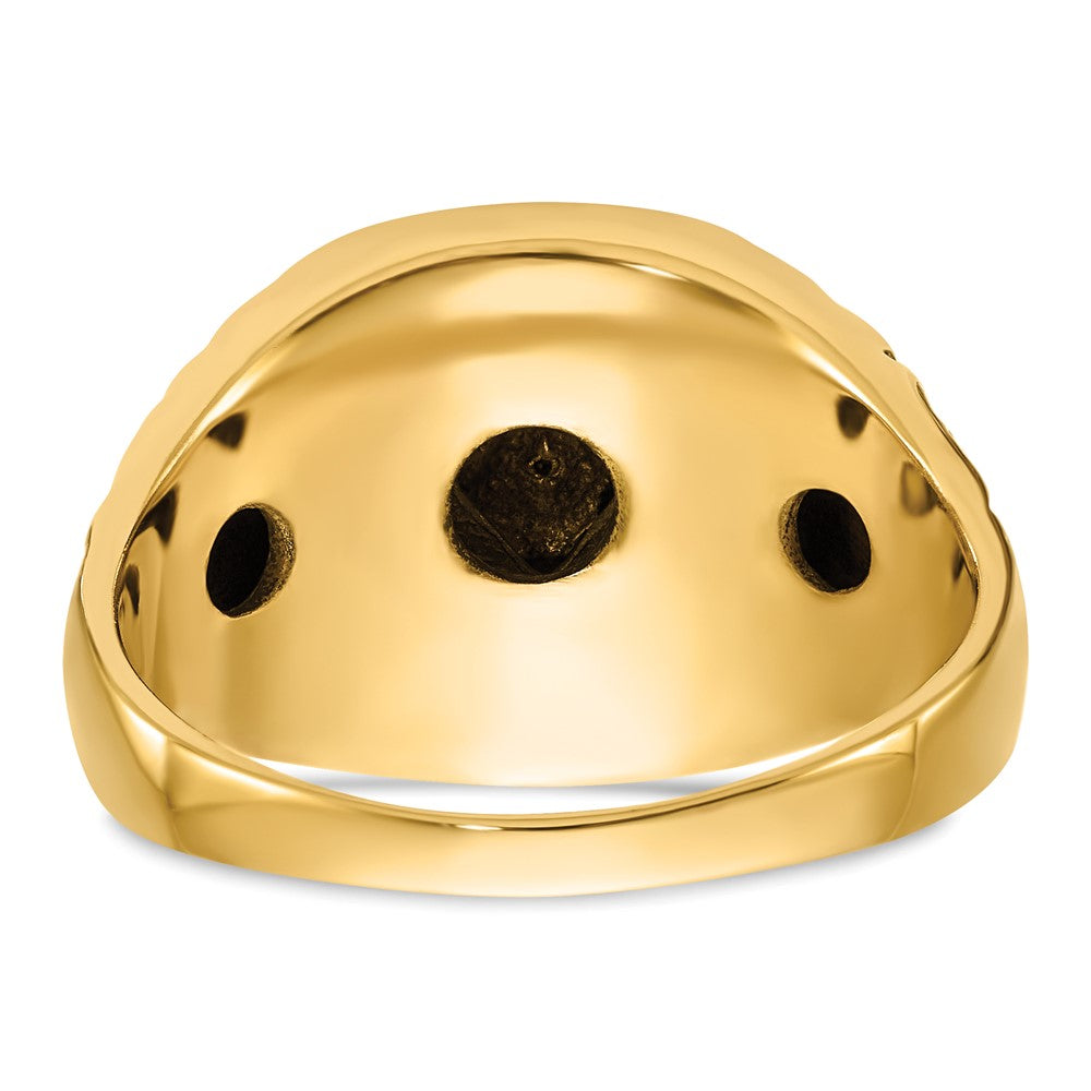 14k Polished, Antiqued and Nugget Texture AA Quality Diamond Masonic Ring