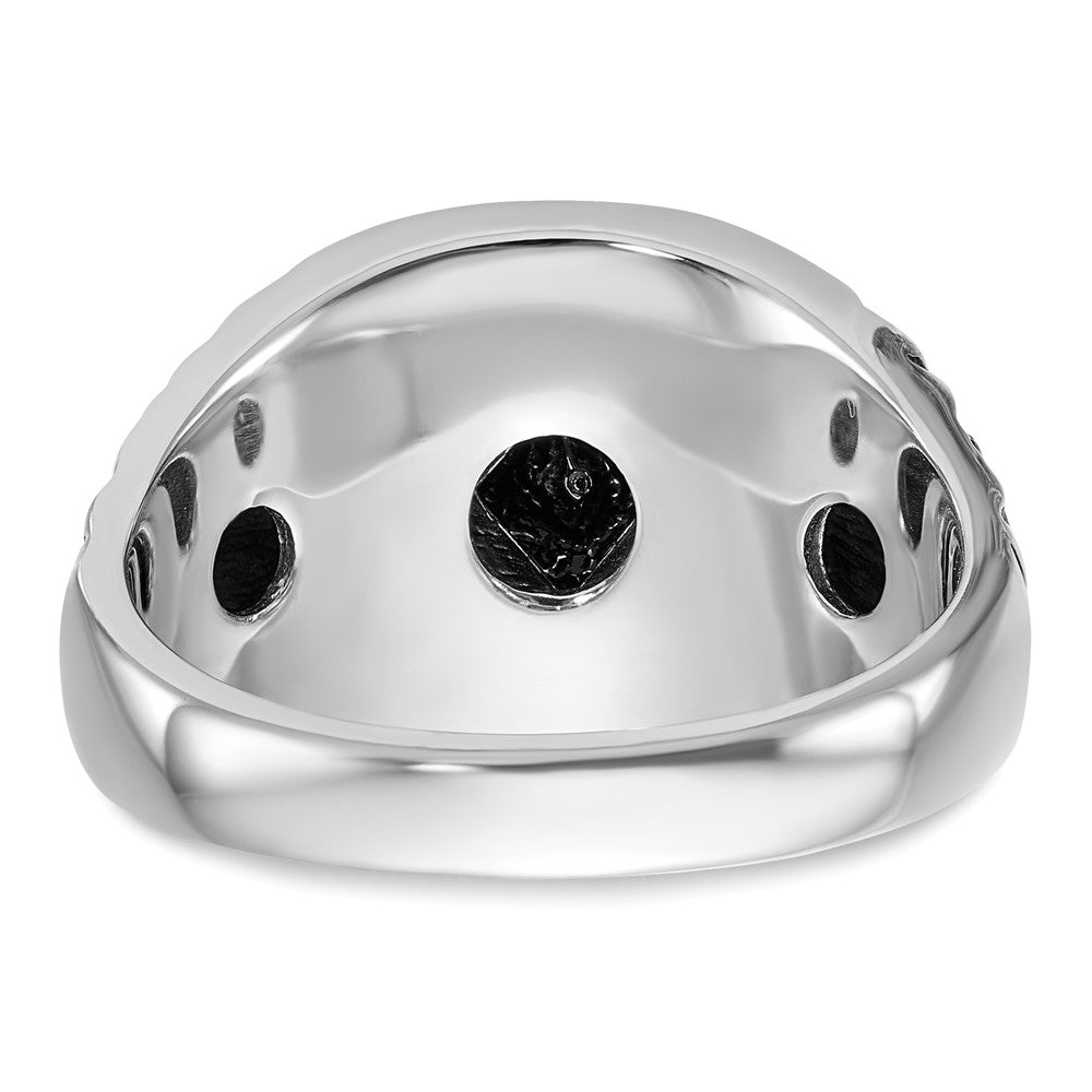 14k White Gold Men's Polished Antiqued and Textured with Black Enamel and AA Quality Diamonds Masonic Ring