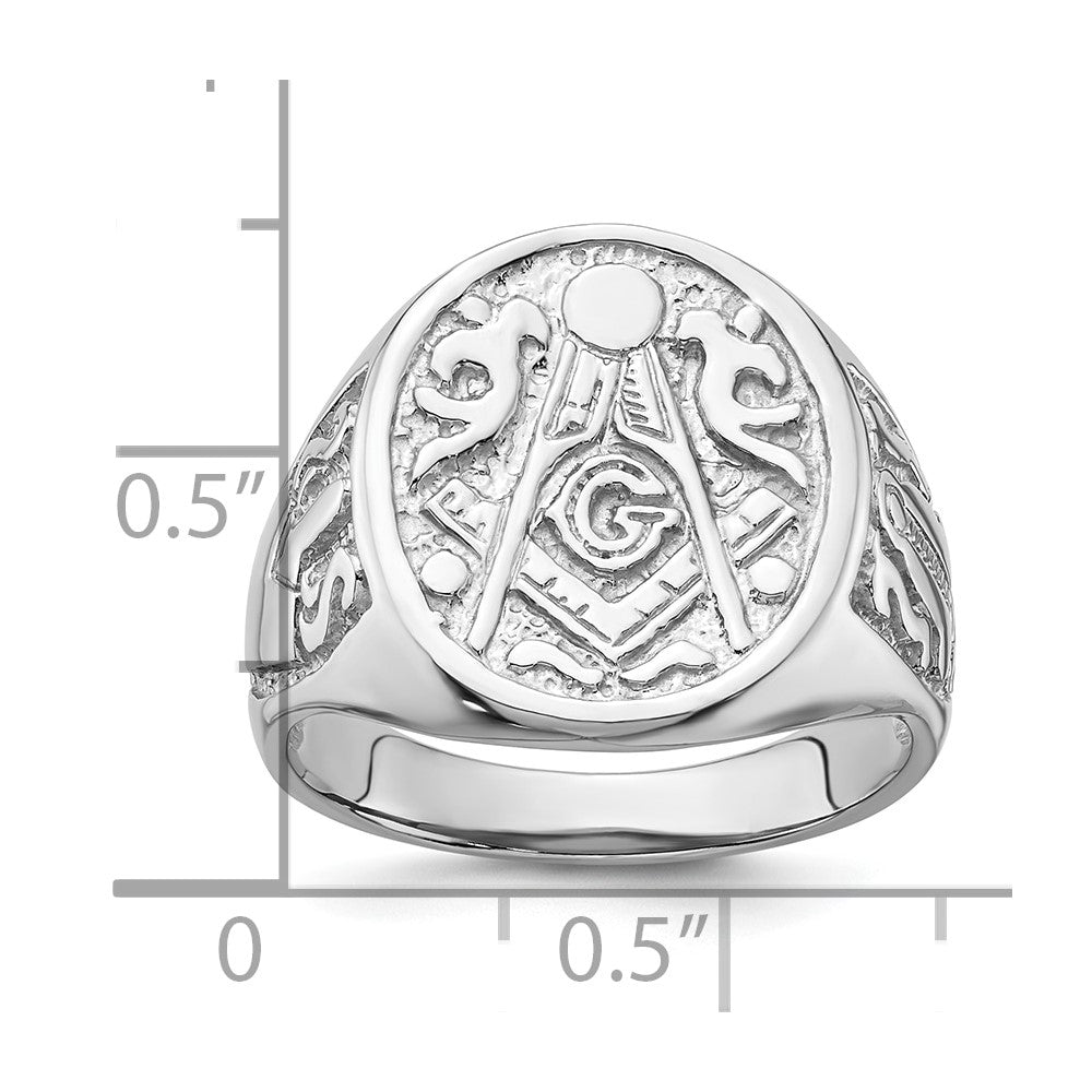 14k White Gold Men's Polished and Grooved (No Enamel) Masonic Ring