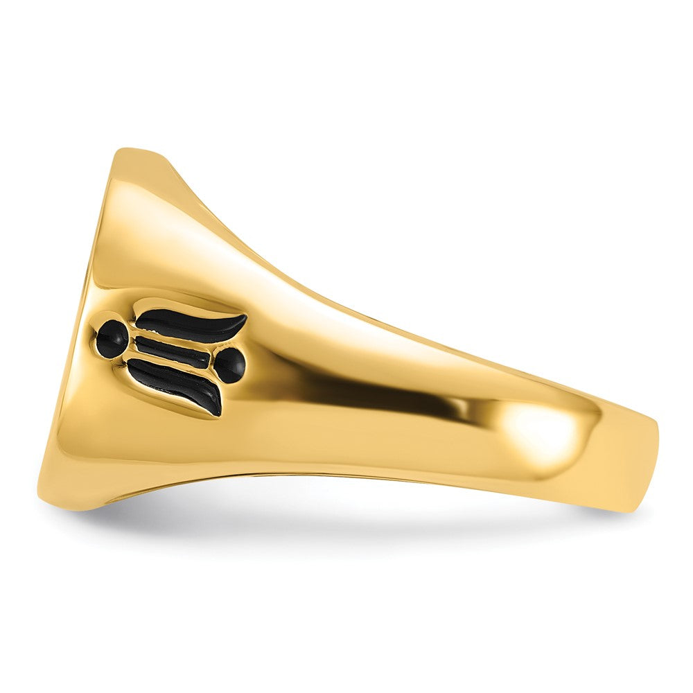 14k Men's Polished and Grooved with Black Enamel Masonic Ring
