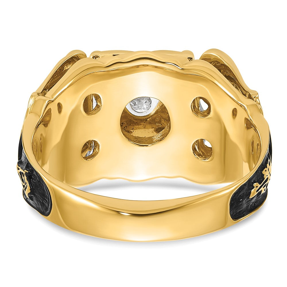 14k Two-tone Men's Polished and Textured with Black Enamel and AA Quality Diamond Masonic Ring