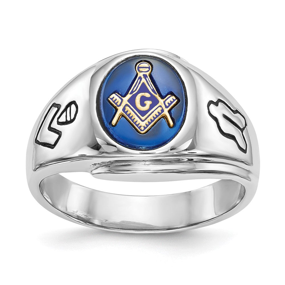 Solid;Polished;14K White gold;Closed back;Antique finish;Synthetic;Avail. in 10k yellow gold;Avail. in 18k yellow gold;Avail. in 14k yellow gold;Avail. in platinum;Not engraveable;Sizing 2-3 weeks;Avail. in 10k white gold;Avail. in 18k white gold;Mens;Simulated blue spinel