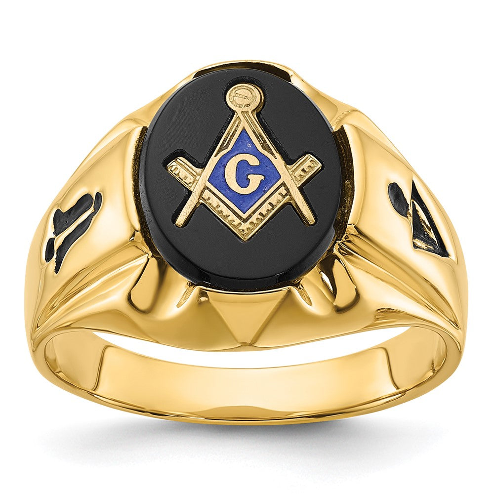 Solid;Polished;14k Yellow gold;Closed back;Antique finish;Onyx;Avail. in 10k yellow gold;Avail. in 18k yellow gold;Avail. in 14k white gold;Avail. in platinum;Not engraveable;Sizing 2-3 weeks;Avail. in 10k white gold;Avail. in 18k white gold;Mens