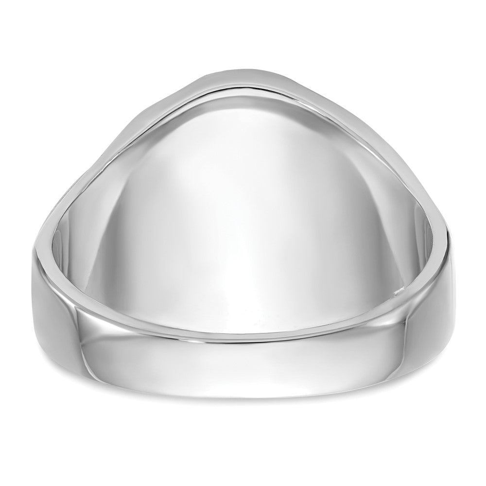 14k White Gold Men's Polished, Antiqued and Grooved with Imitation Blue Spinel Masonic Ring