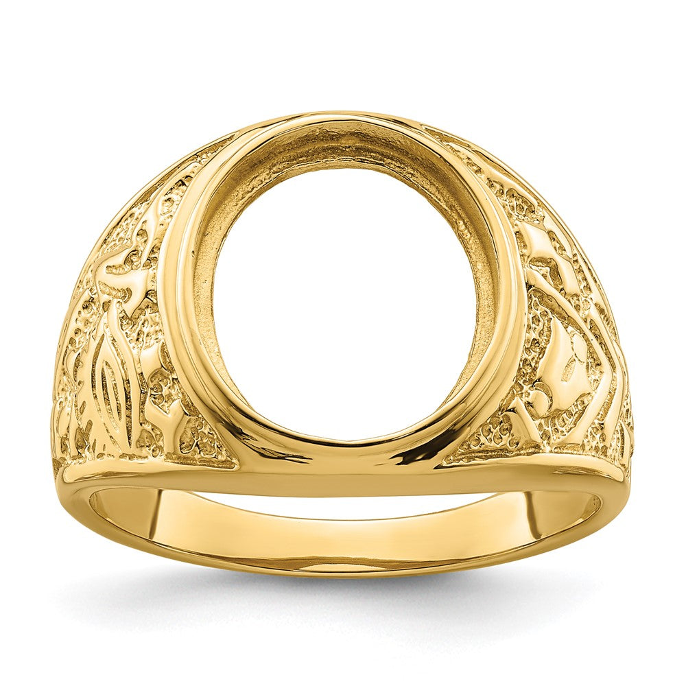 Solid;Polished;14k Yellow gold;Open back;Antique finish;Avail. in 10k yellow gold;Avail. in 18k yellow gold;Avail. in 14k white gold;Avail. in platinum;Not engraveable;Sizing 2-3 weeks;Avail. in 10k white gold;Avail. in 18k white gold;Mens