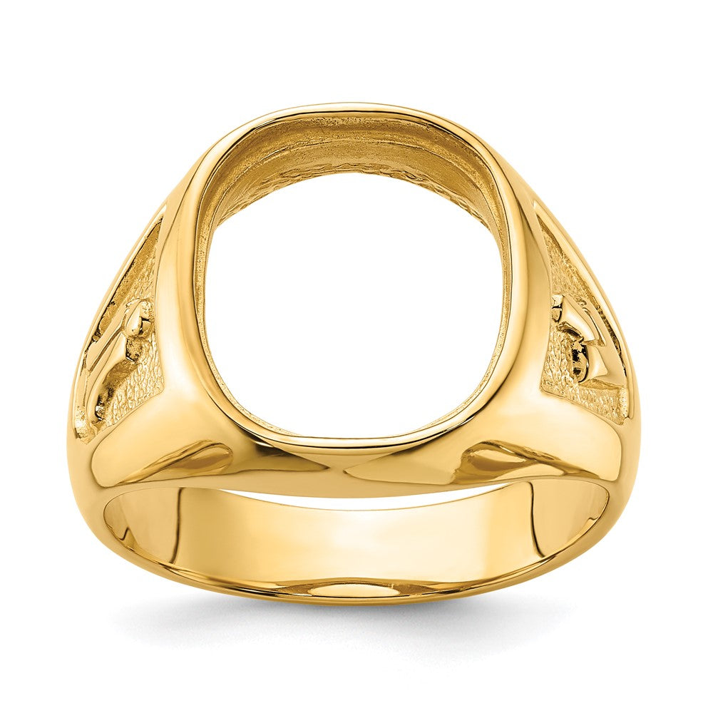 Solid;Polished;14k Yellow gold;Open back;Antique finish;Avail. in 10k yellow gold;Avail. in 18k yellow gold;Avail. in 14k white gold;Avail. in platinum;Not engraveable;Sizing 2-3 weeks;Avail. in 10k white gold;Avail. in 18k white gold;Mens