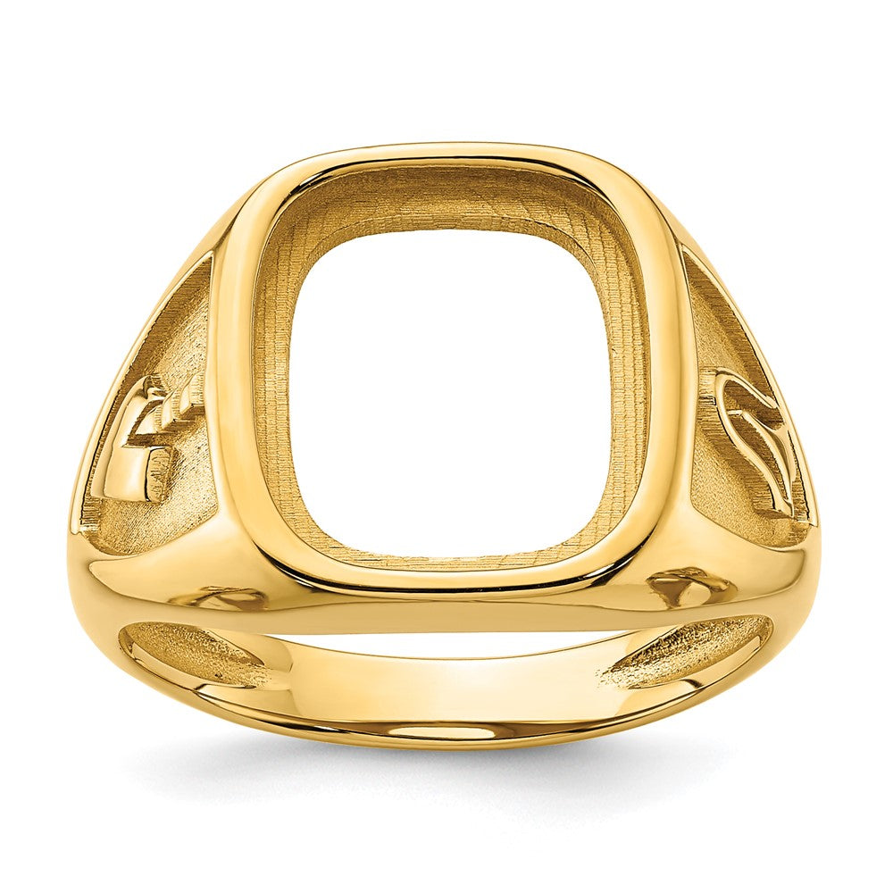 Solid;Polished;14k Yellow gold;Open back;Antique finish;Avail. in 10k yellow gold;Avail. in 18k yellow gold;Avail. in 14k white gold;Avail. in platinum;Not engraveable;Sizing 2-3 weeks;Avail. in 10k white gold;Avail. in 18k white gold;Mens