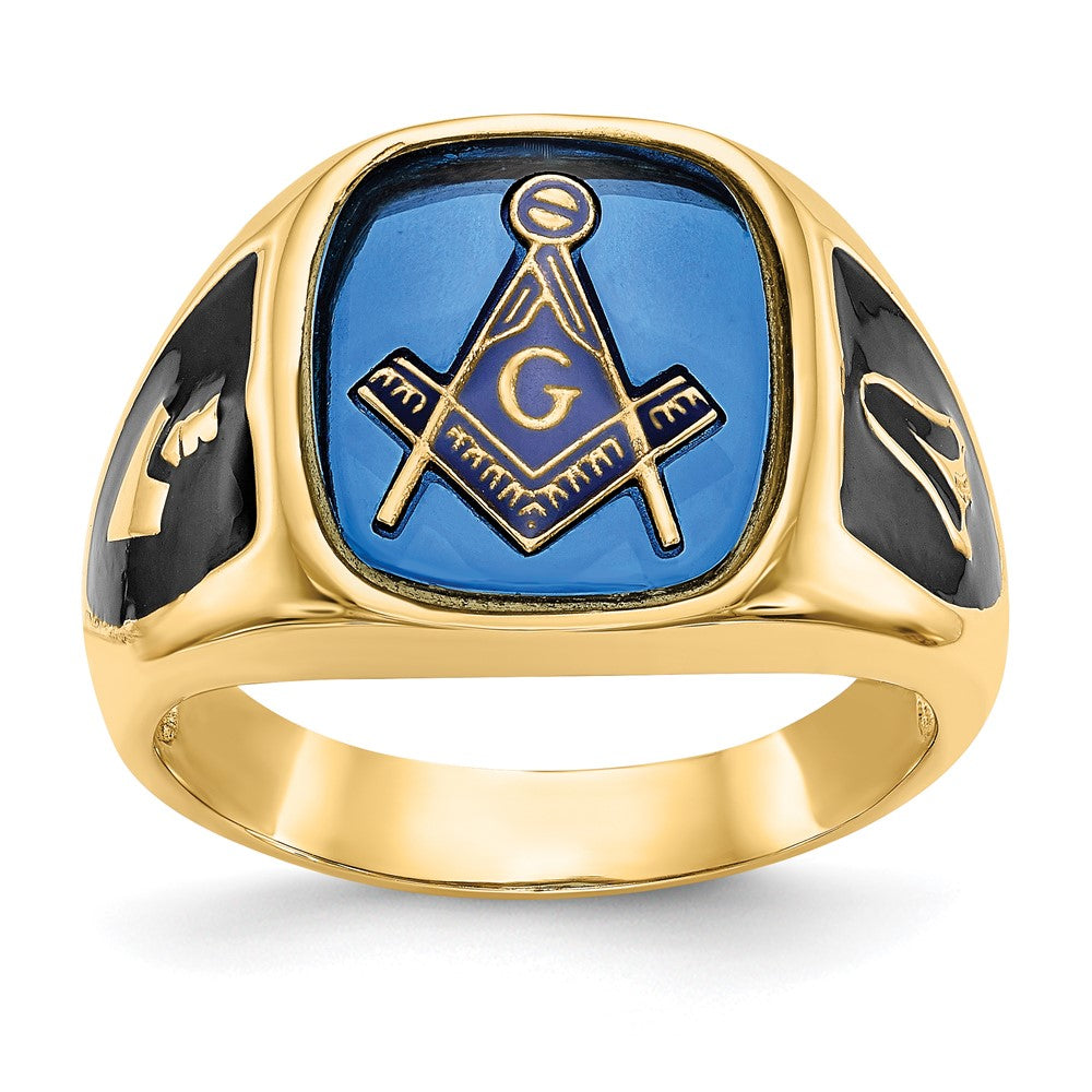 Solid;Polished;14k Yellow gold;Open back;Antique finish;Synthetic;Avail. in 10k yellow gold;Avail. in 18k yellow gold;Avail. in 14k white gold;Avail. in platinum;Not engraveable;Sizing 2-3 weeks;Avail. in 10k white gold;Avail. in 18k white gold;Mens;Simulated blue spinel