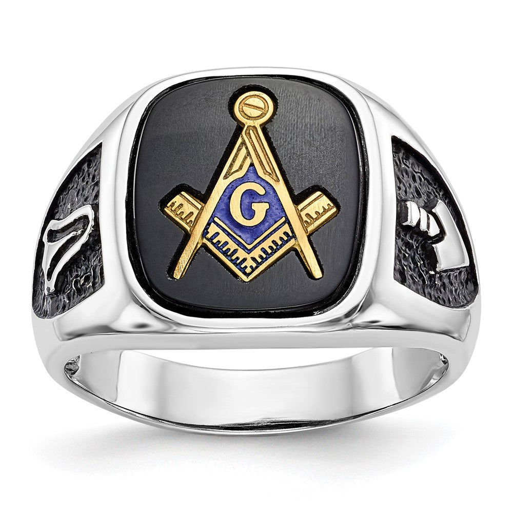 Solid;Polished;14K White gold;Open back;Antique finish;Onyx;Avail. in 10k yellow gold;Avail. in 18k yellow gold;Avail. in 14k yellow gold;Avail. in platinum;Not engraveable;Sizing 2-3 weeks;Avail. in 10k white gold;Avail. in 18k white gold;Mens