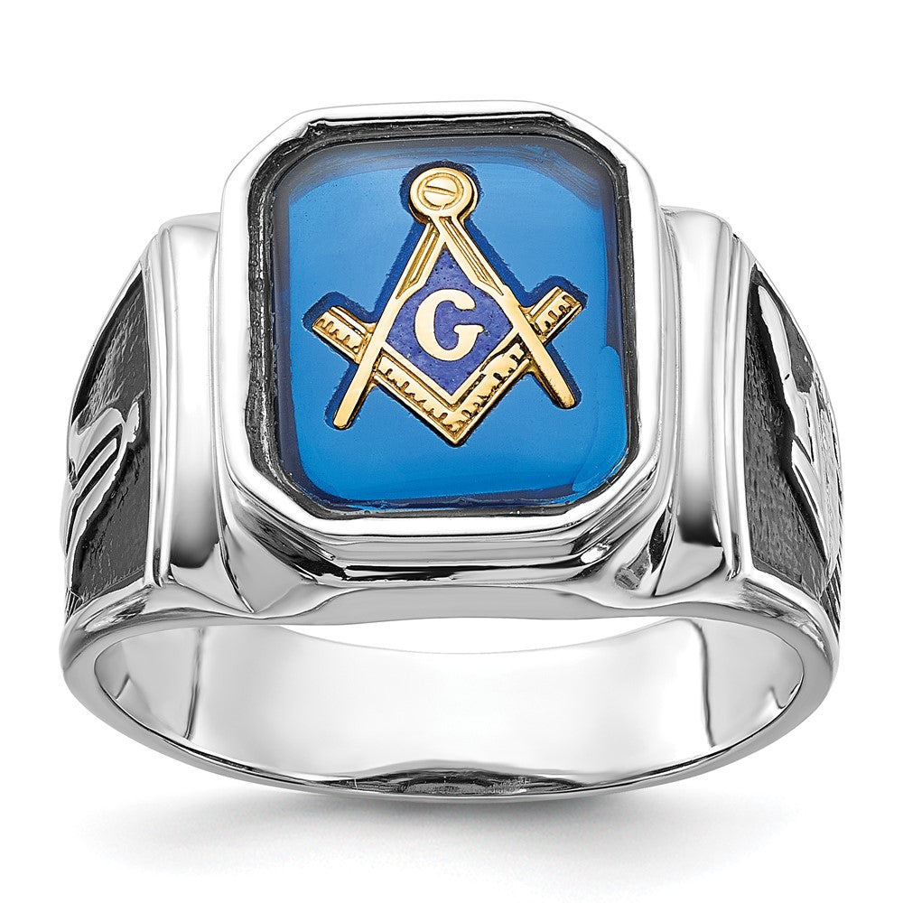 14K White gold;Open back;Synthetic;Avail. in 10k yellow gold;Avail. in 18k yellow gold;Avail. in 14k yellow gold;Avail. in platinum;Not engraveable;Sizing 2-3 weeks;Avail. in 10k white gold;Avail. in 18k white gold;Mens;Simulated blue spinel