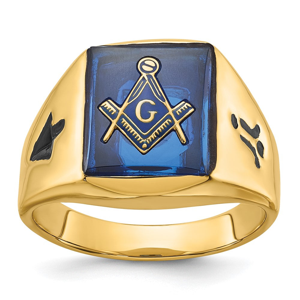 14k Yellow gold;Open back;Synthetic;Avail. in 10k yellow gold;Avail. in 18k yellow gold;Avail. in 14k white gold;Avail. in platinum;Not engraveable;Sizing 2-3 weeks;Avail. in 10k white gold;Avail. in 18k white gold;Mens;Simulated blue spinel