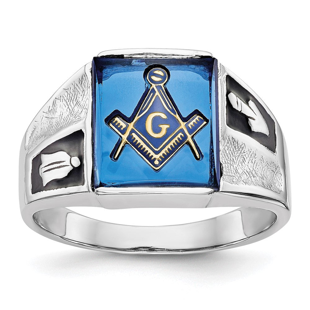 14K White gold;Open back;Synthetic;Avail. in 10k yellow gold;Avail. in 18k yellow gold;Avail. in 14k yellow gold;Avail. in platinum;Not engraveable;Sizing 2-3 weeks;Avail. in 10k white gold;Avail. in 18k white gold;Mens;Simulated blue spinel