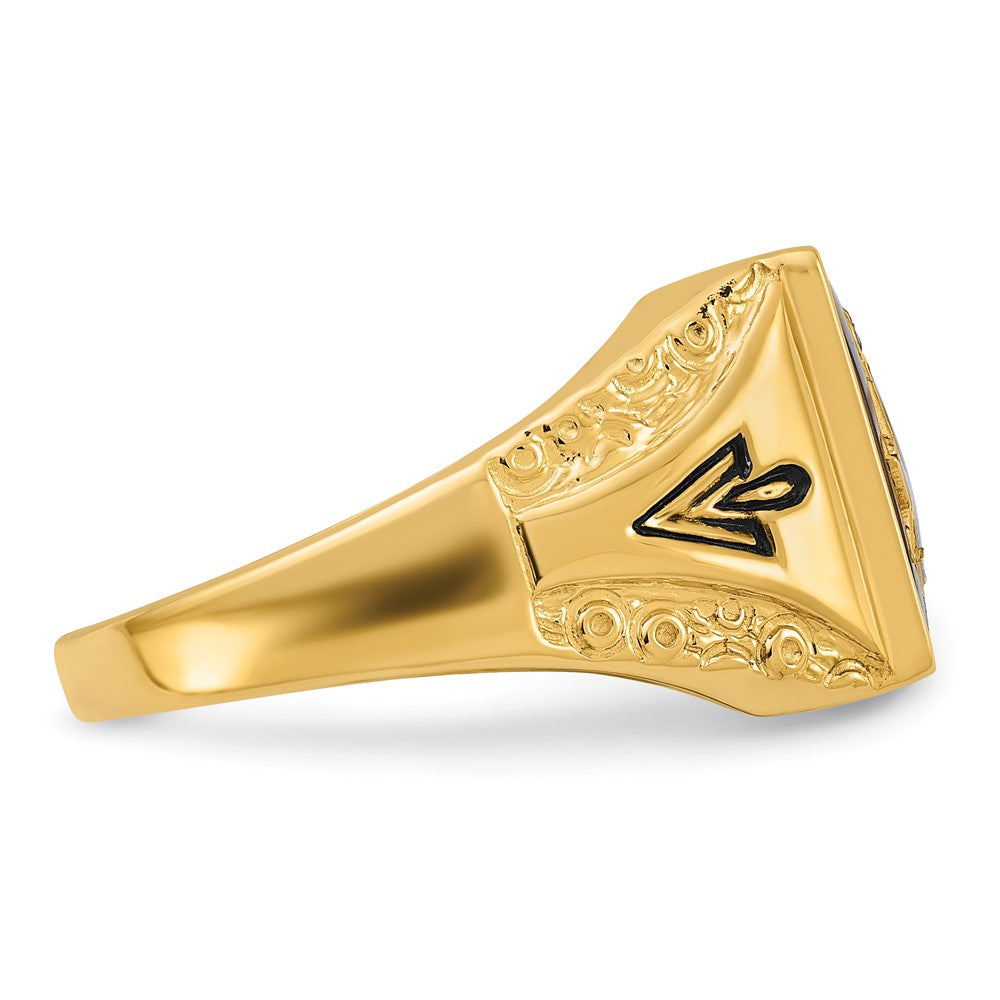 14k Men's Polished, Antiqued and Textured with Imitation Blue Spinel Masonic Ring