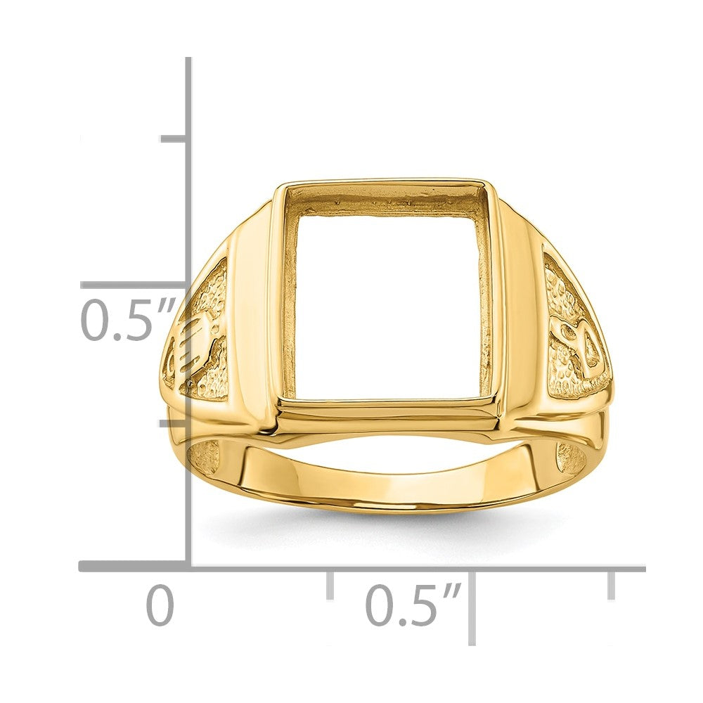 14k Men's Polished and Textured Masonic Ring Mounting