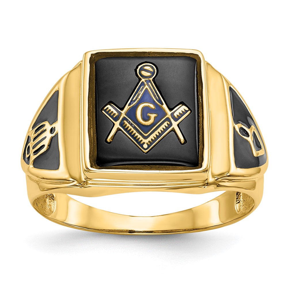 14k Yellow gold;Open back;Onyx;Avail. in 10k yellow gold;Avail. in 18k yellow gold;Avail. in 14k white gold;Avail. in platinum;Not engraveable;Sizing 2-3 weeks;Avail. in 10k white gold;Avail. in 18k white gold;Mens