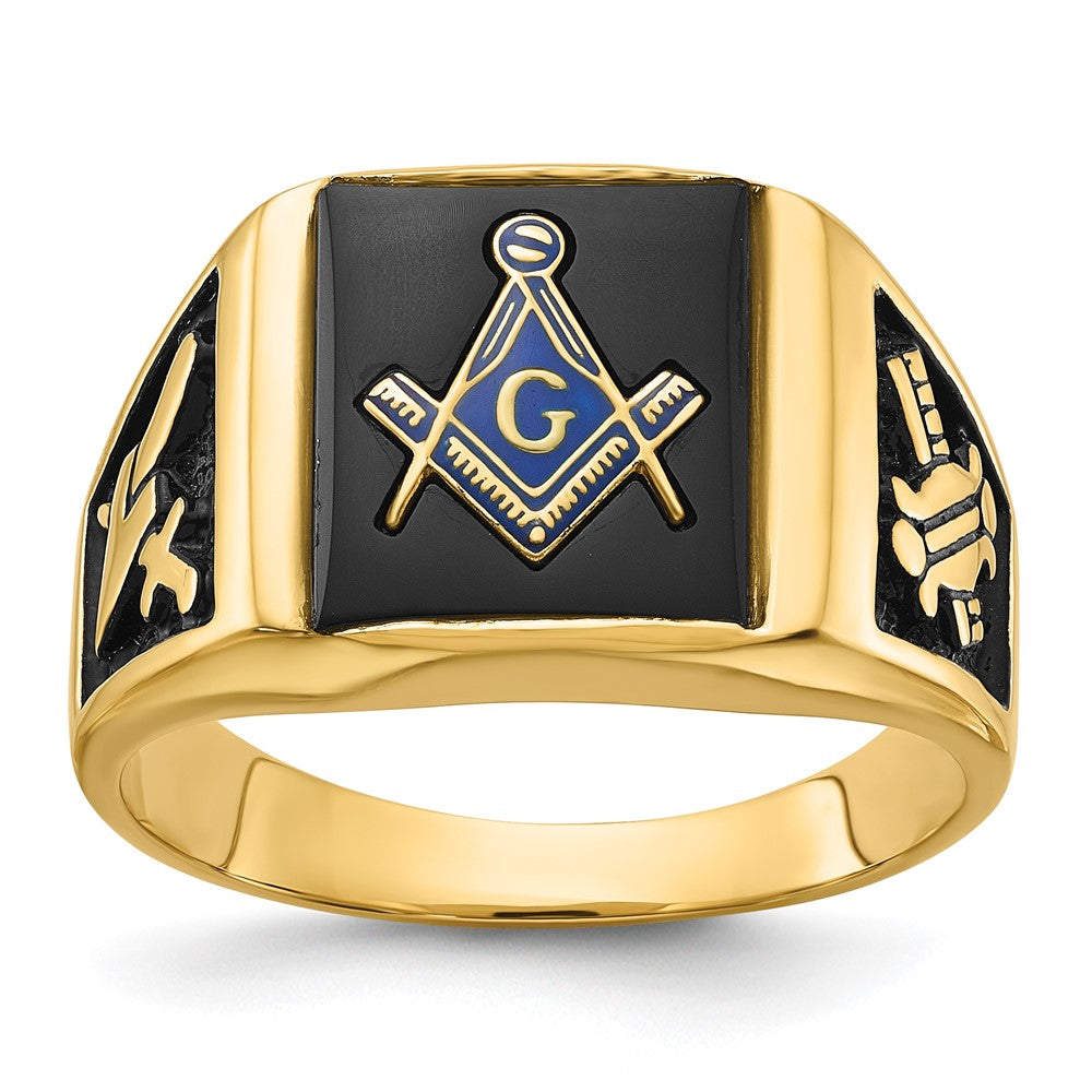 14k Yellow gold;Open back;Onyx;Avail. in 10k yellow gold;Avail. in 18k yellow gold;Avail. in 14k white gold;Avail. in platinum;Not engraveable;Sizing 2-3 weeks;Avail. in 10k white gold;Avail. in 18k white gold;Mens