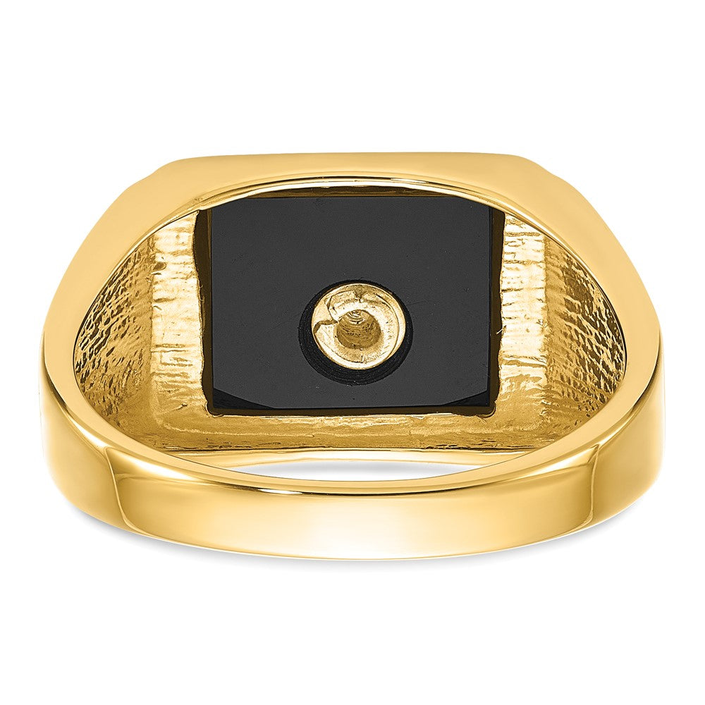 14k Men's Polished and Textured with Black Enamel and Onyx Masonic Ring