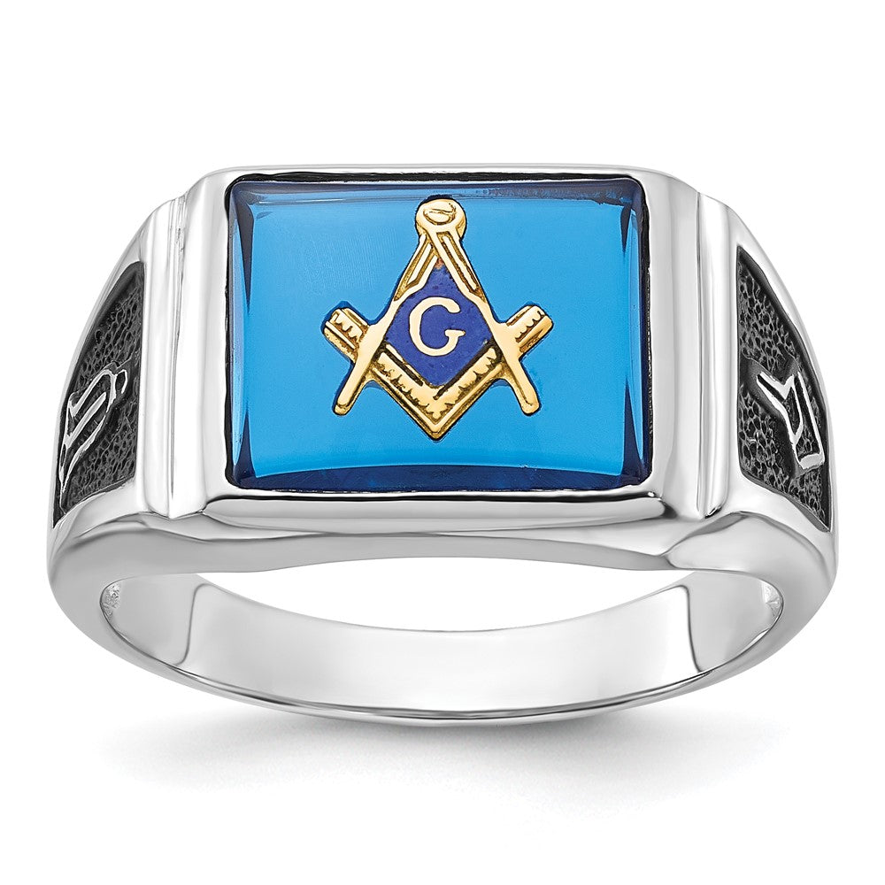 14K White gold;Open back;Synthetic;Avail. in 10k yellow gold;Avail. in 18k yellow gold;Avail. in 14k yellow gold;Avail. in platinum;Not engraveable;Sizing 2-3 weeks;Avail. in 10k white gold;Avail. in 18k white gold;Mens;Simulated blue spinel