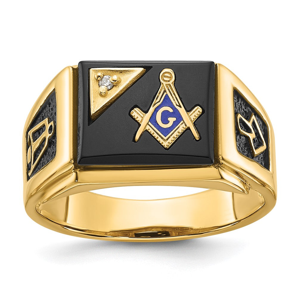14k Yellow gold;Open back;Diamond;Onyx;Avail. in 10k yellow gold;Avail. in 18k yellow gold;Avail. in 14k white gold;Avail. in platinum;Not engraveable;Prong set;Sizing 2-3 weeks;Avail. in 10k white gold;Avail. in 18k white gold;AA quality;Mens