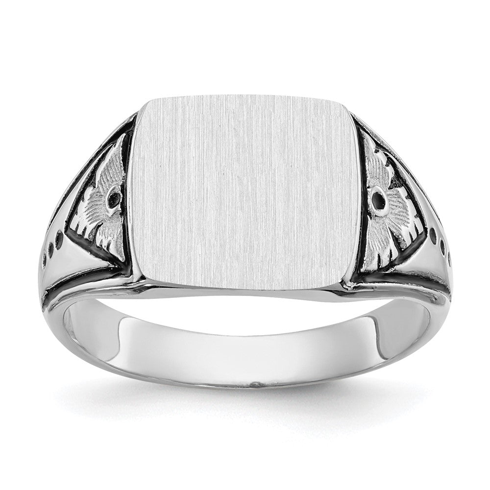Solid;Casted;Polished;14K White gold;Engravable;Antique finish;Avail. in 10k yellow gold;Avail. in 18k yellow gold;Avail. in platinum;Avail. in 10k white gold;Avail. in 18k white gold;Solid Back