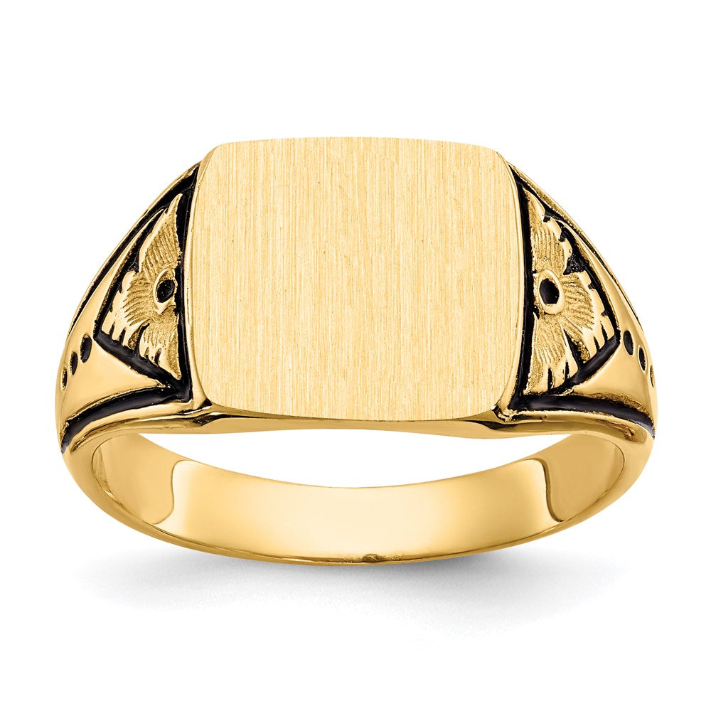 Solid;Casted;Polished;14k Yellow gold;Engravable;Antique finish;Avail. in 10k yellow gold;Avail. in 18k yellow gold;Avail. in platinum;Avail. in 10k white gold;Avail. in 18k white gold;Solid Back