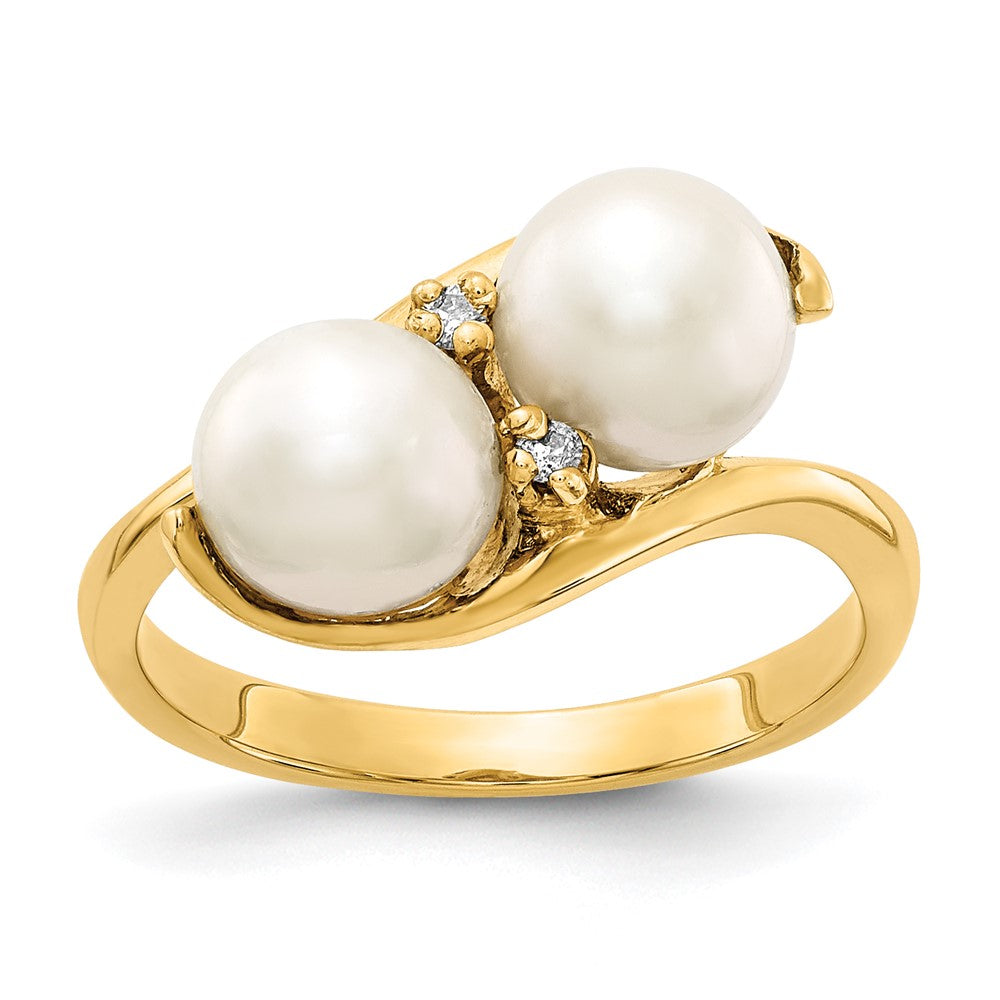 Casted;Polished;14k Yellow gold;Freshwater cultured pearl;Diamond;Avail. in 10k yellow gold;Avail. in 18k yellow gold;Prong set;Avail. in 18k white gold;AA quality