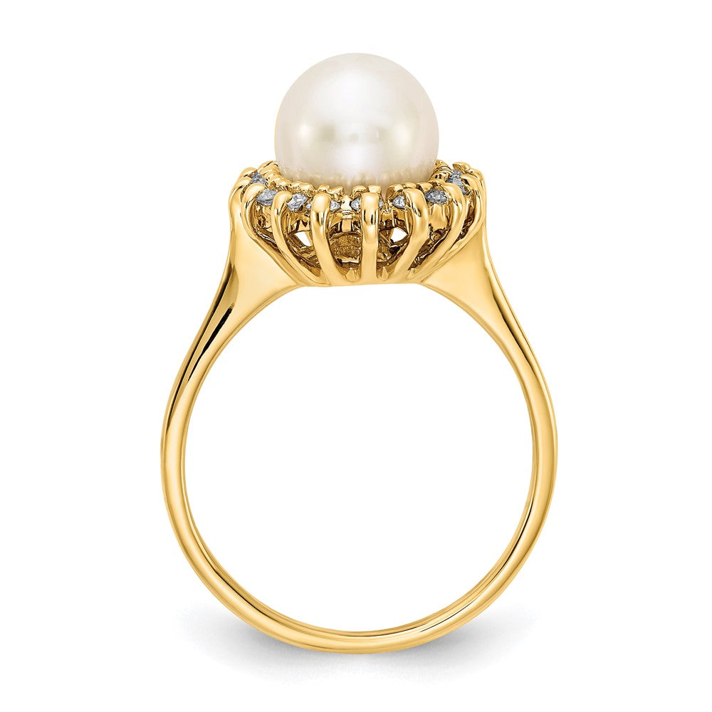 14k 7.5mm FW Cultured Pearl AA Diamond ring