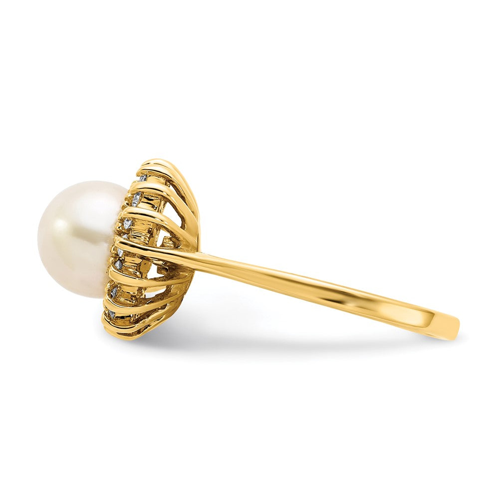 14k 7.5mm FW Cultured Pearl AA Diamond ring