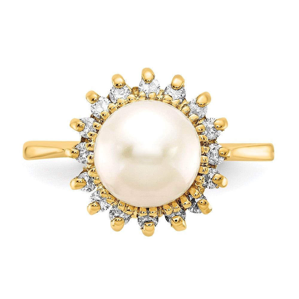 14k 7.5mm FW Cultured Pearl AA Diamond ring