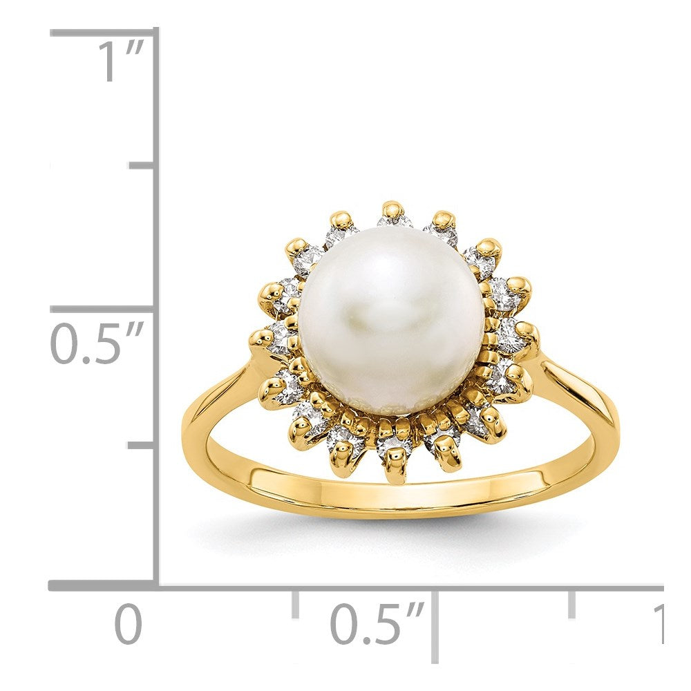 14k 7.5mm FW Cultured Pearl AA Diamond ring