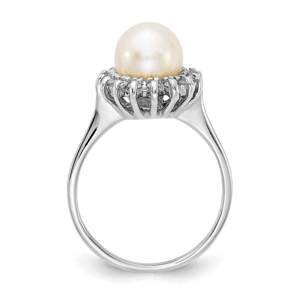 14k White Gold 7.5mm FW Cultured Pearl AA Diamond Ring