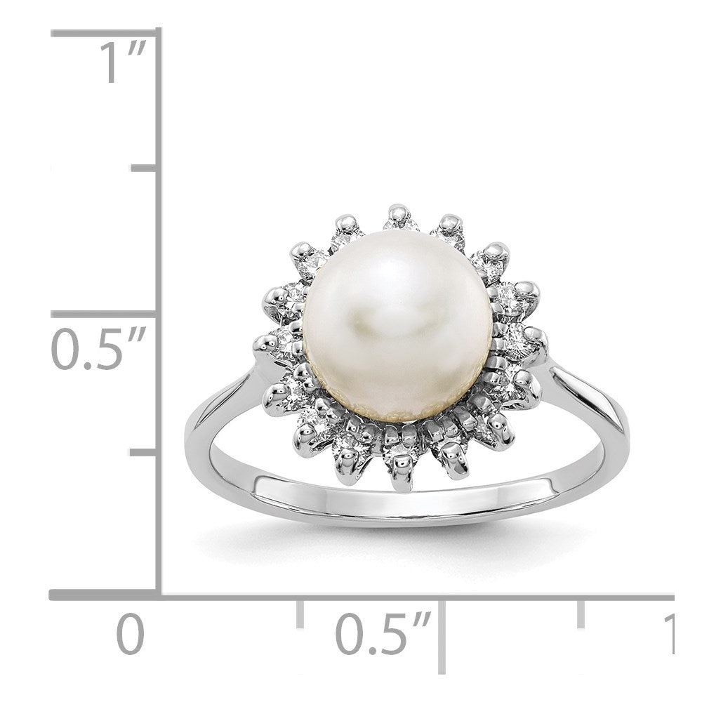14k White Gold 7.5mm FW Cultured Pearl AA Diamond Ring