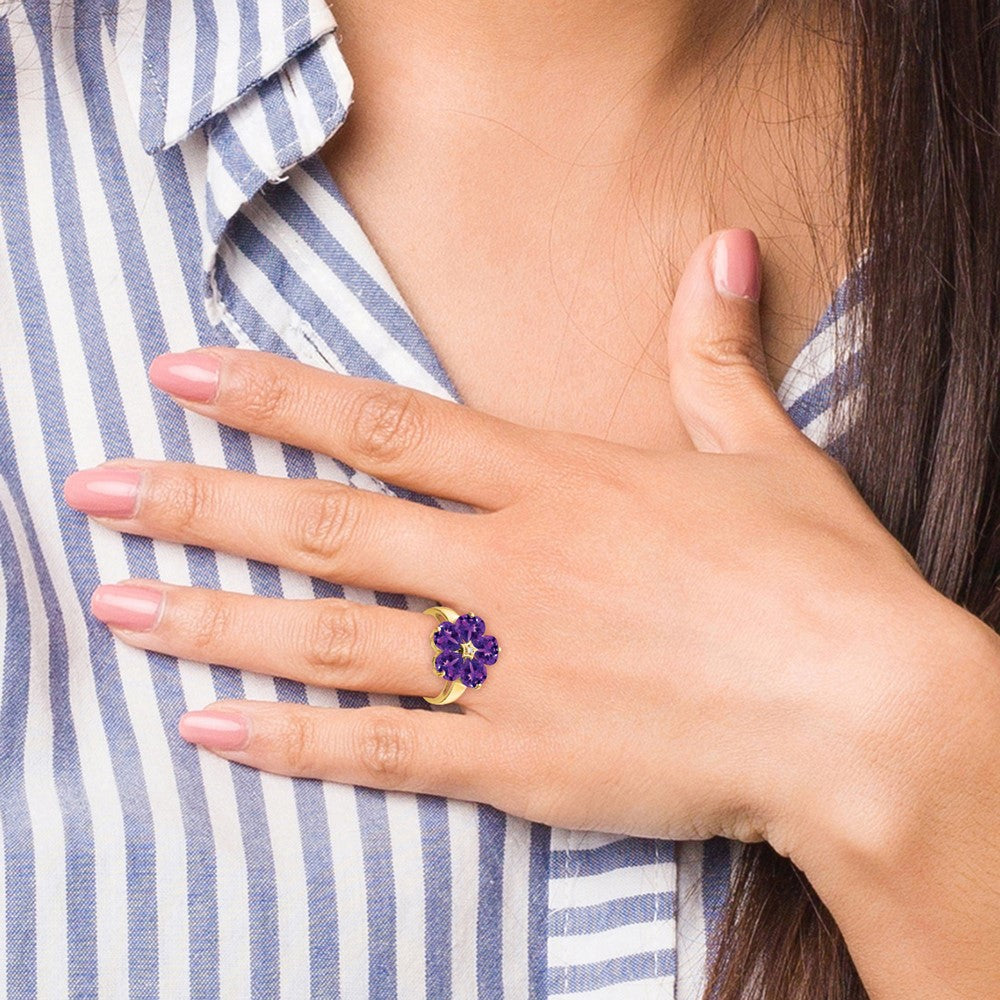 14k 6mm Heart Amethyst AA Diamond ring