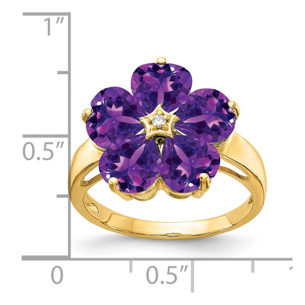 14k 6mm Heart Amethyst AA Diamond ring