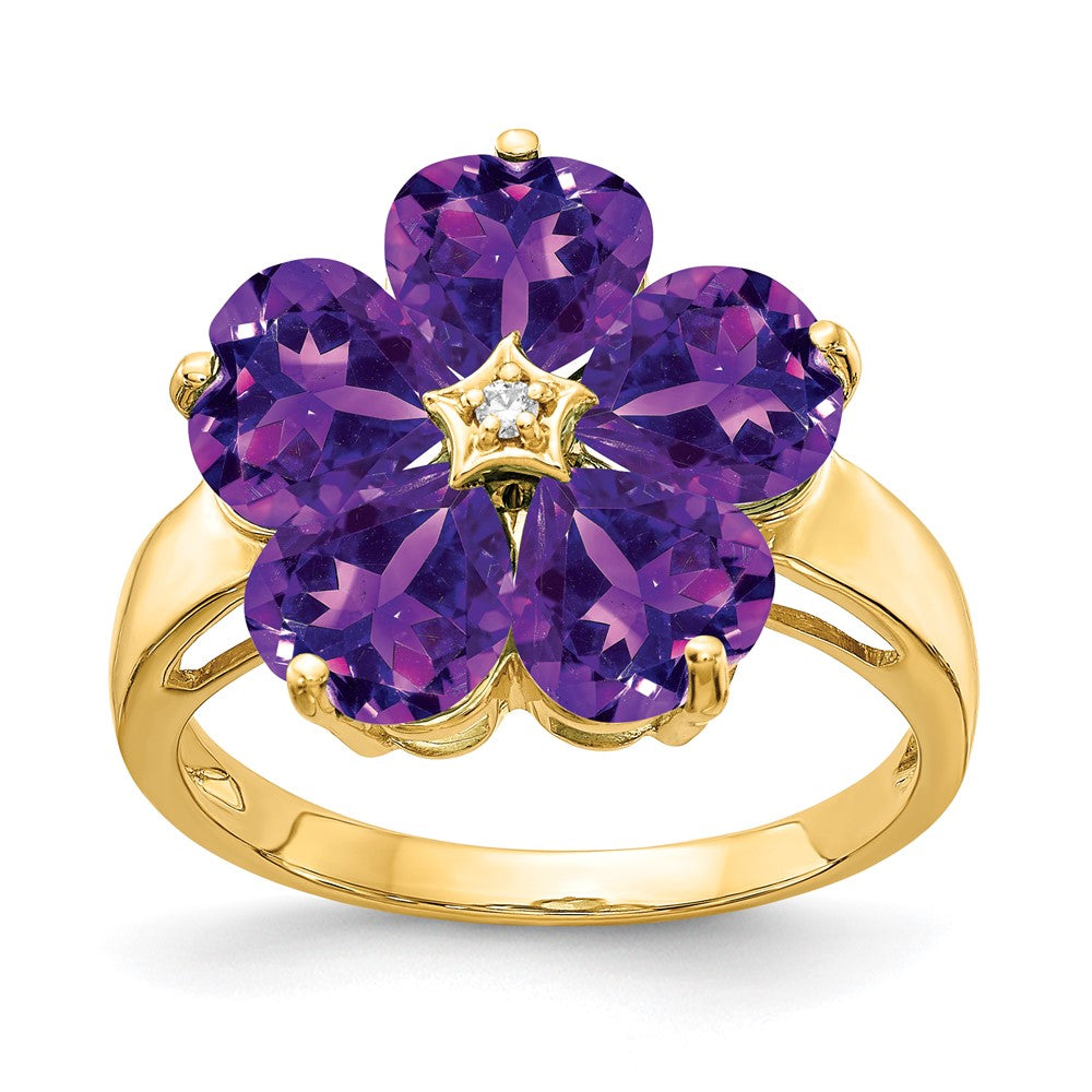 Casted;Polished;14k Yellow gold;Genuine;In-house sizing;Amethyst;Diamond;Avail. in 10k yellow gold;Avail. in 18k yellow gold;Avail. in 14k white gold;Avail. in platinum;Avail. in 18k white gold;AA quality