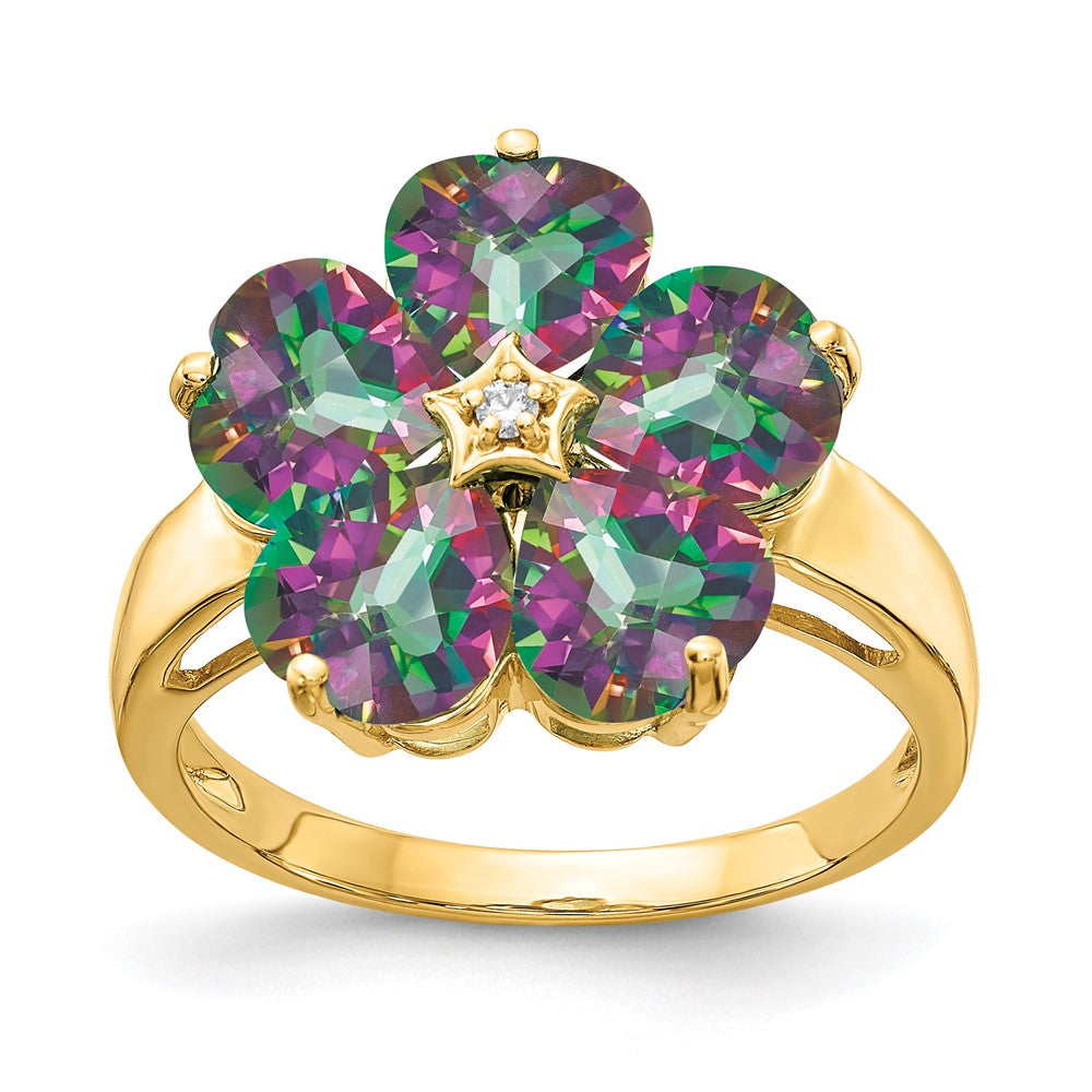 Casted;Polished;14k Yellow gold;Genuine;In-house sizing;Diamond;Avail. in 10k yellow gold;Avail. in 18k yellow gold;Avail. in 14k white gold;Avail. in platinum;Avail. in 18k white gold;Mystic fire topaz;AA quality