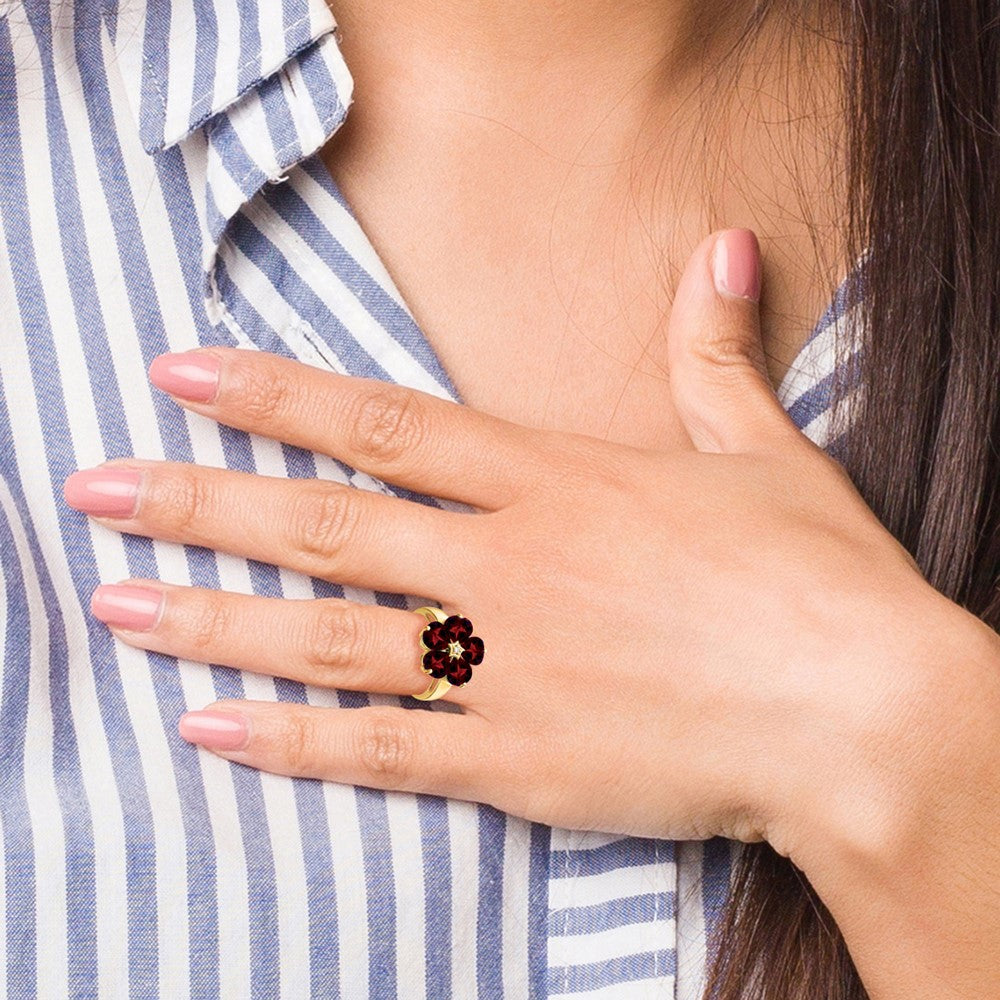 14k 6mm Heart Garnet AA Diamond ring