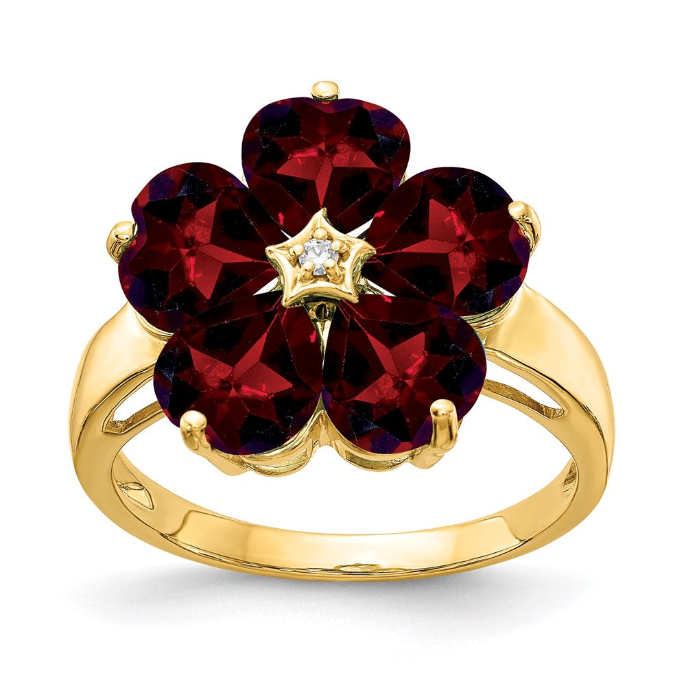 Casted;Polished;14k Yellow gold;Genuine;In-house sizing;Diamond;Garnet;Avail. in 10k yellow gold;Avail. in 18k yellow gold;Avail. in 14k white gold;Avail. in platinum;Avail. in 18k white gold;AA quality