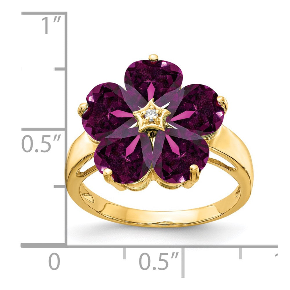 14k 6mm Heart Rhodolite Garnet AA Diamond ring