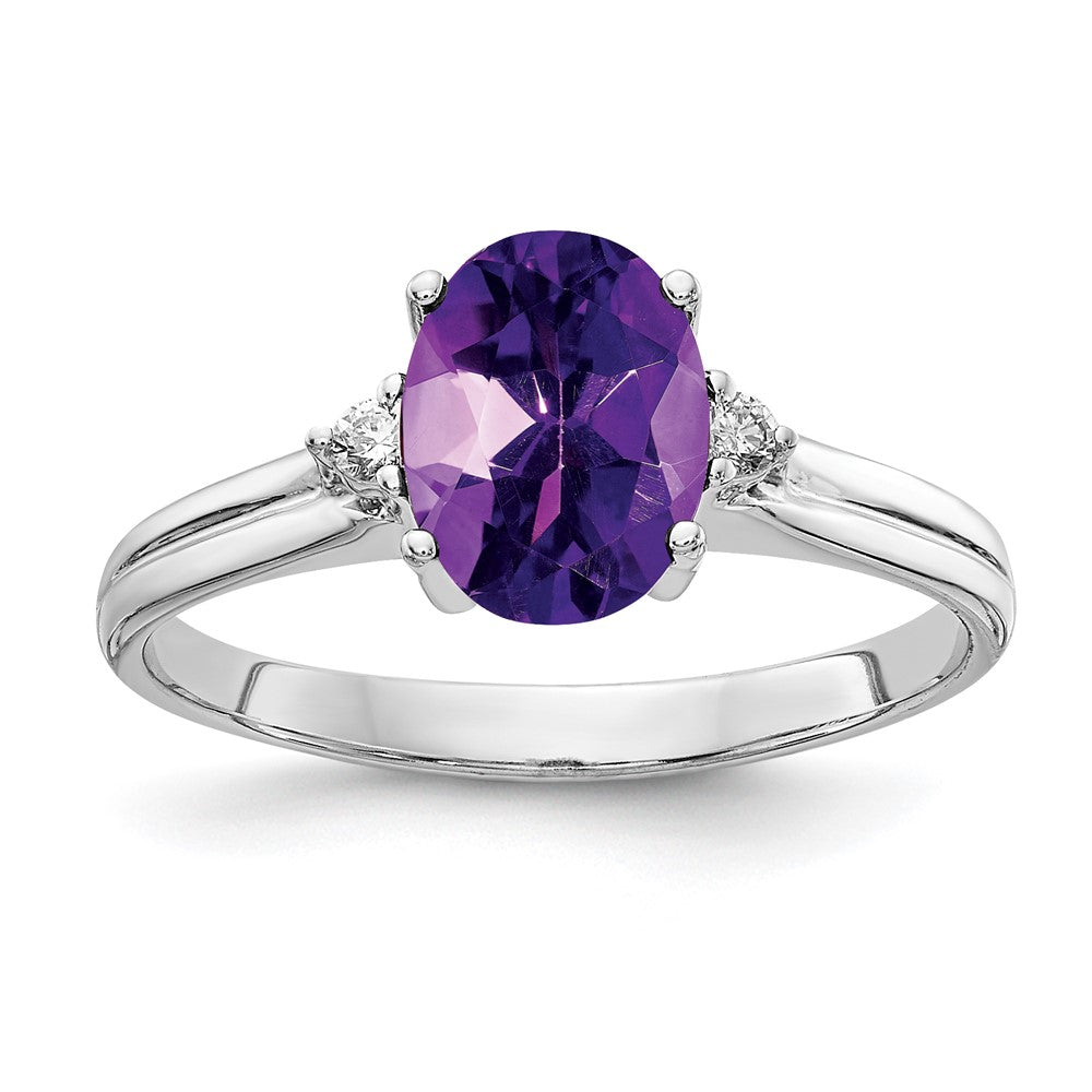 Casted;Polished;14K White gold;Genuine;In-house sizing;Amethyst;Diamond;Avail. in 10k yellow gold;Avail. in 18k yellow gold;Avail. in 14k yellow gold;Avail. in platinum;Avail. in 18k white gold;AA quality