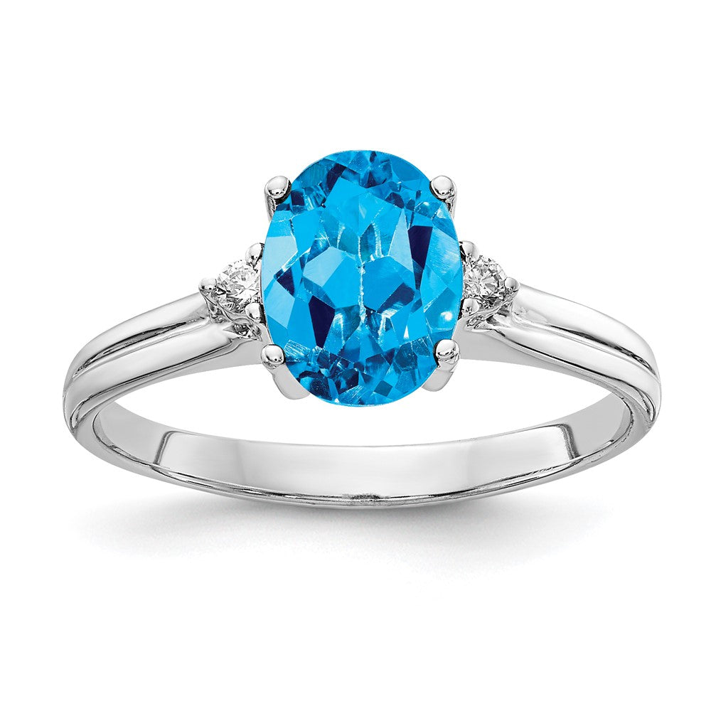 Casted;Polished;14K White gold;Genuine;In-house sizing;Blue topaz;Diamond;Avail. in 10k yellow gold;Avail. in 18k yellow gold;Avail. in 14k yellow gold;Avail. in platinum;Avail. in 18k white gold;AA quality