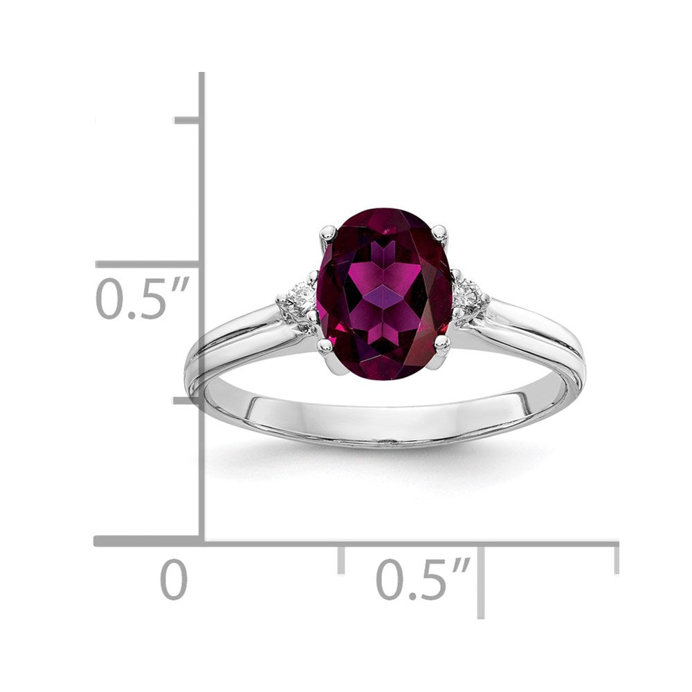 14k White Gold 8x6mm Oval Rhodolite Garnet AA Diamond ring